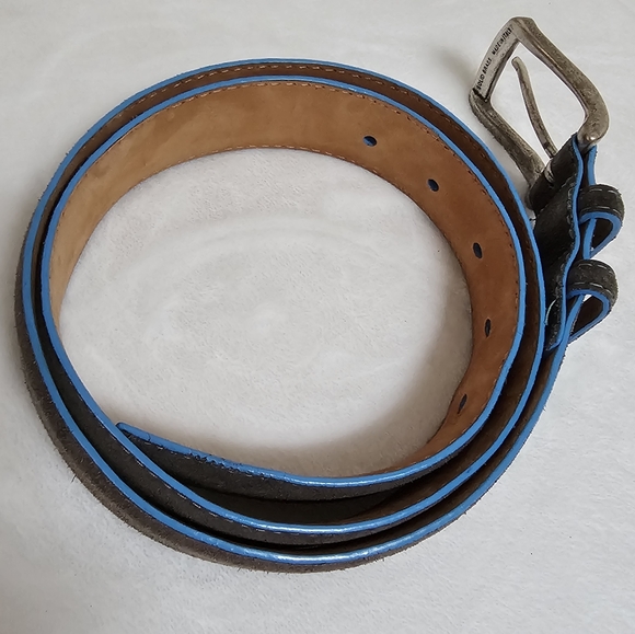 W. Kleinberg Gray Suede Blue Trim Detaial Genuine Leather Lined Luxury Belt USA - Picture 8 of 16